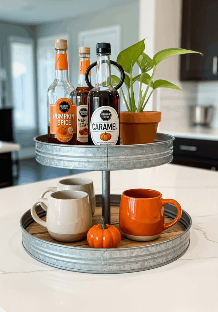 Tiered Tray Organizer for a Fall Coffee Bar in the Kitchen